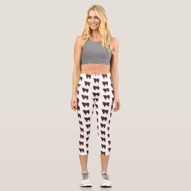 Highland cow cartoon illustration  capri leggings (Front)