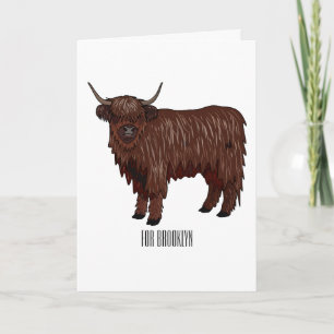 Highland cow cartoon illustration  card