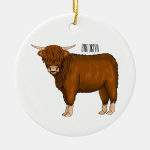 Highland cow cartoon illustration  ceramic tree decoration