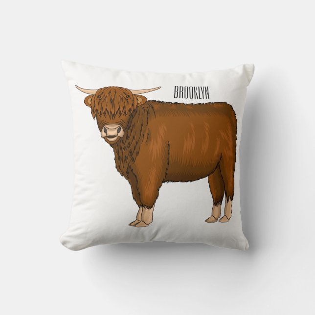 Highland cow cartoon illustration  cushion (Front)