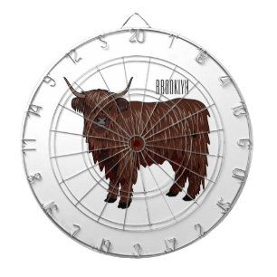 Highland cow cartoon illustration  dartboard