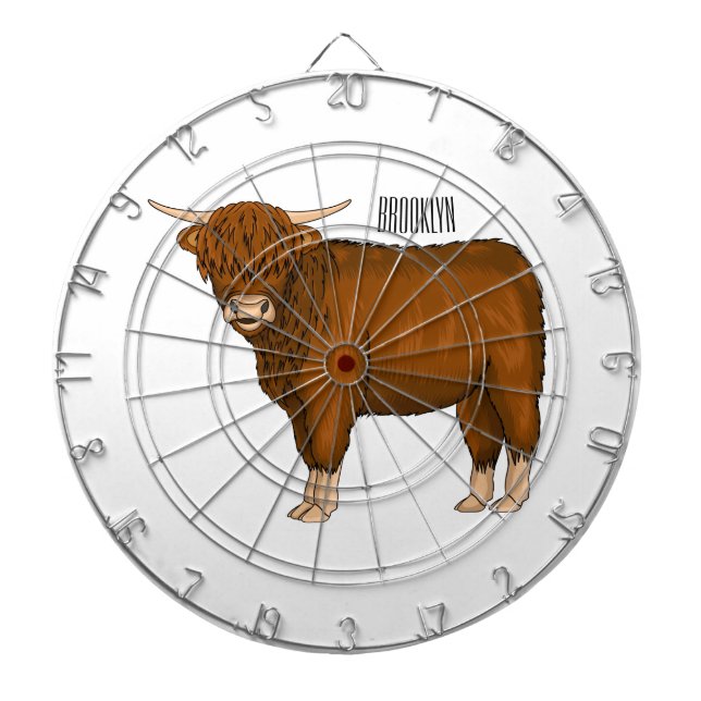 Highland cow cartoon illustration dartboard (Front)