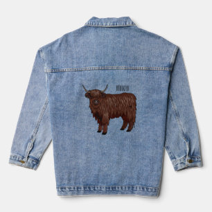 Highland cow cartoon illustration  denim jacket