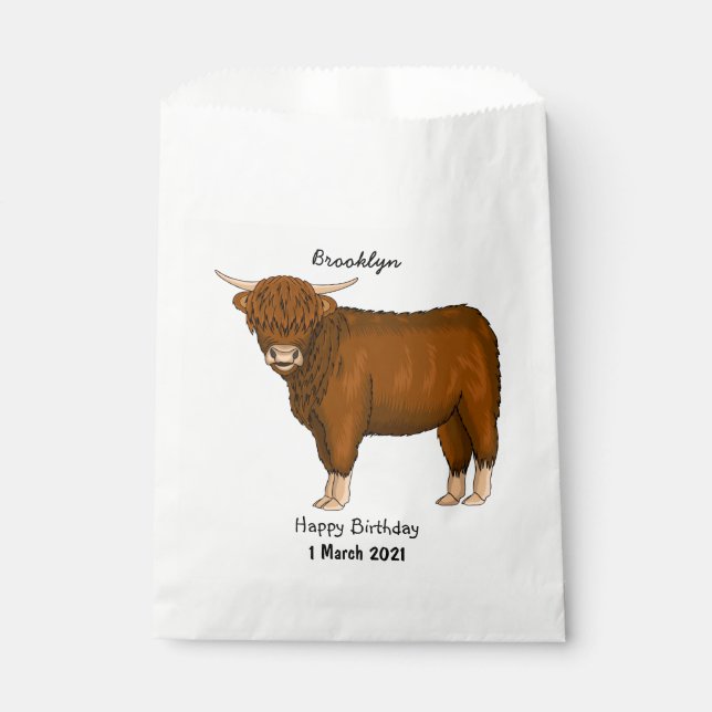 Highland cow cartoon illustration favour bags (Front)