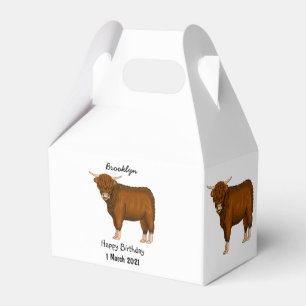 Highland cow cartoon illustration favour box