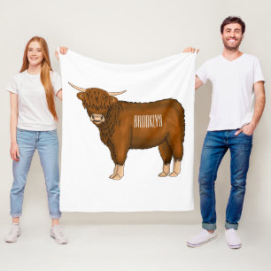 Highland cow cartoon illustration  fleece blanket