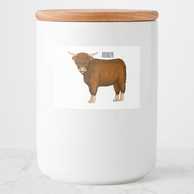 Highland cow cartoon illustration food label (Front)