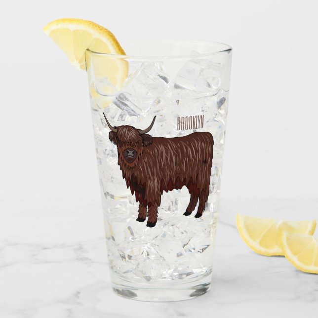 Highland cow cartoon illustration  glass (Front Ice)
