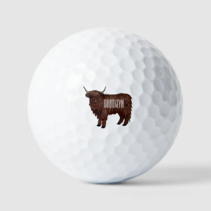 Highland cow cartoon illustration  golf balls