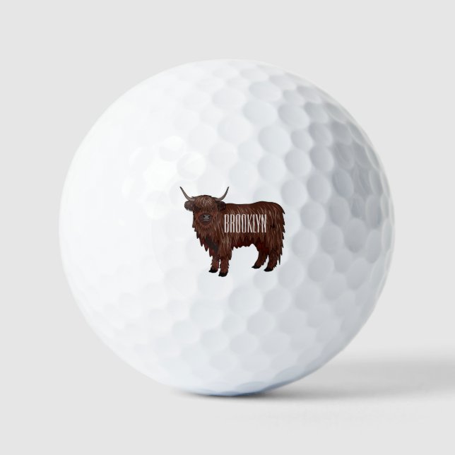 Highland cow cartoon illustration  golf balls (Front)