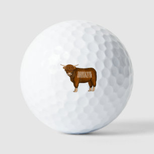 Highland cow cartoon illustration golf balls