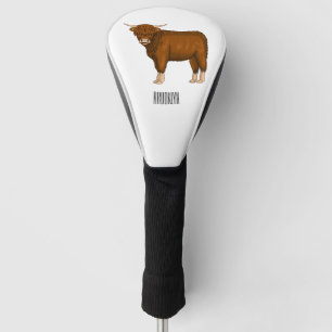 Highland cow cartoon illustration golf head cover