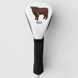 Highland cow cartoon illustration  golf head cover
