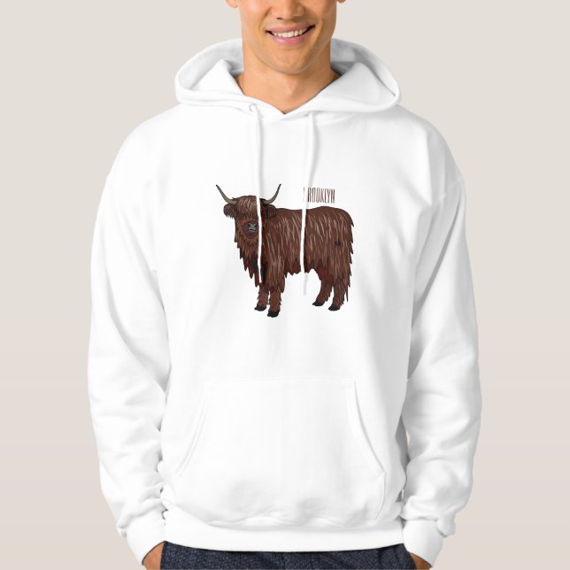 Highland cow cartoon illustration  hoodie (Front)