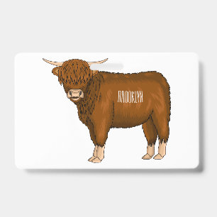 Highland cow cartoon illustration ID badge