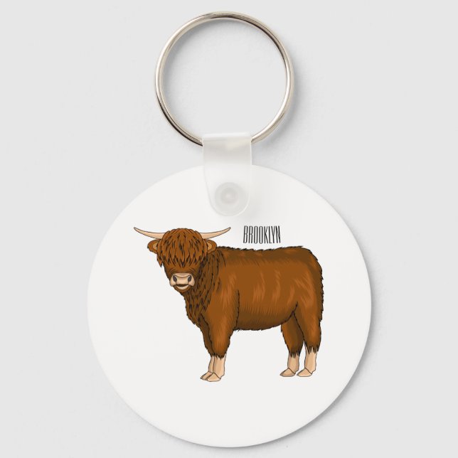 Highland cow cartoon illustration key ring (Front)