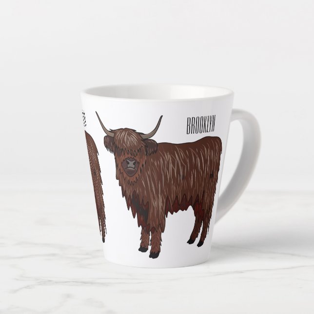 Highland cow cartoon illustration  latte mug (Right Angle)