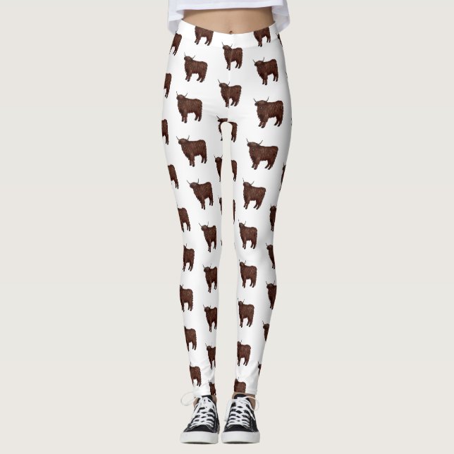 Highland cow cartoon illustration  leggings (Front)