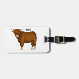 Highland cow cartoon illustration luggage tag