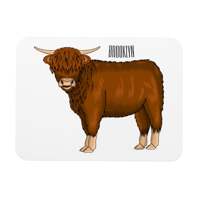 Highland cow cartoon illustration magnet (Horizontal)