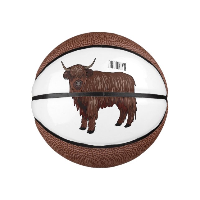 Highland cow cartoon illustration  mini basketball (Front)