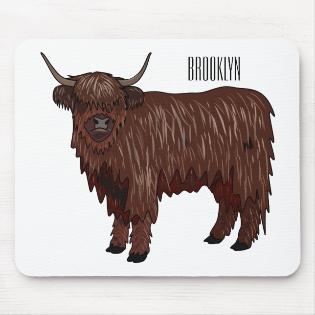 Highland cow cartoon illustration  mouse mat (Front)