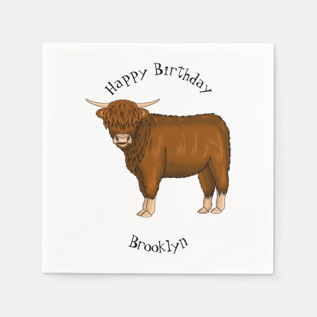 Highland cow cartoon illustration  napkin (Front)