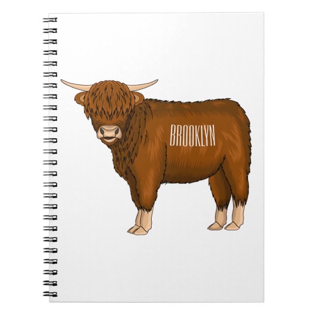 Highland cow cartoon illustration notebook (Front)