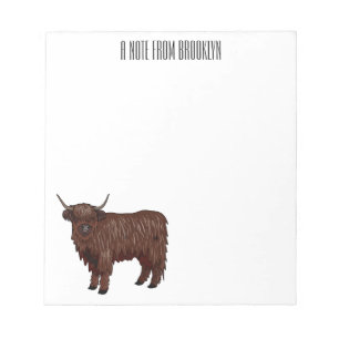 Highland cow cartoon illustration  notepad