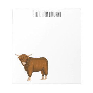 Highland cow cartoon illustration notepad