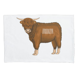 Highland cow cartoon illustration pillowcase