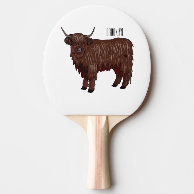 Highland cow cartoon illustration  ping pong paddle (Front)