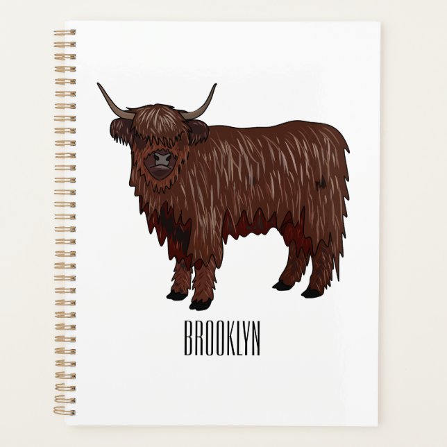 Highland cow cartoon illustration  planner (Front)