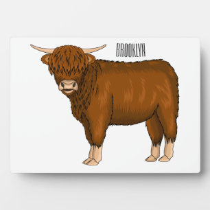 Highland cow cartoon illustration plaque