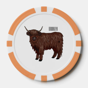 Highland cow cartoon illustration poker chips