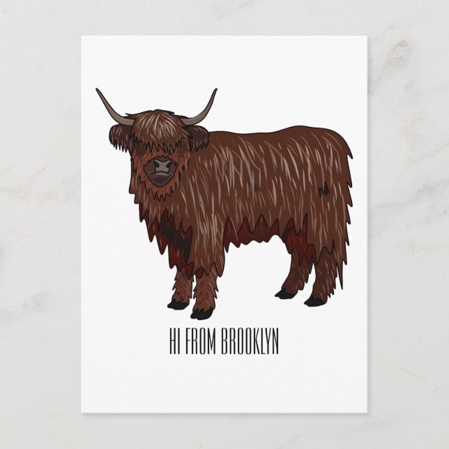 Highland cow cartoon illustration  postcard (Front)
