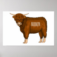 Highland cow cartoon illustration
