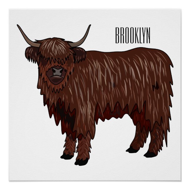 Highland cow cartoon illustration  poster (Front)
