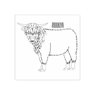 Highland cow cartoon illustration rubber stamp