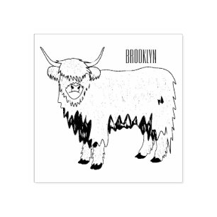 Highland cow cartoon illustration rubber stamp