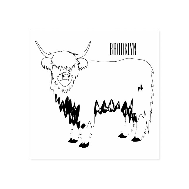 Highland cow cartoon illustration rubber stamp (Imprint)