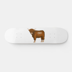 Highland cow cartoon illustration skateboard