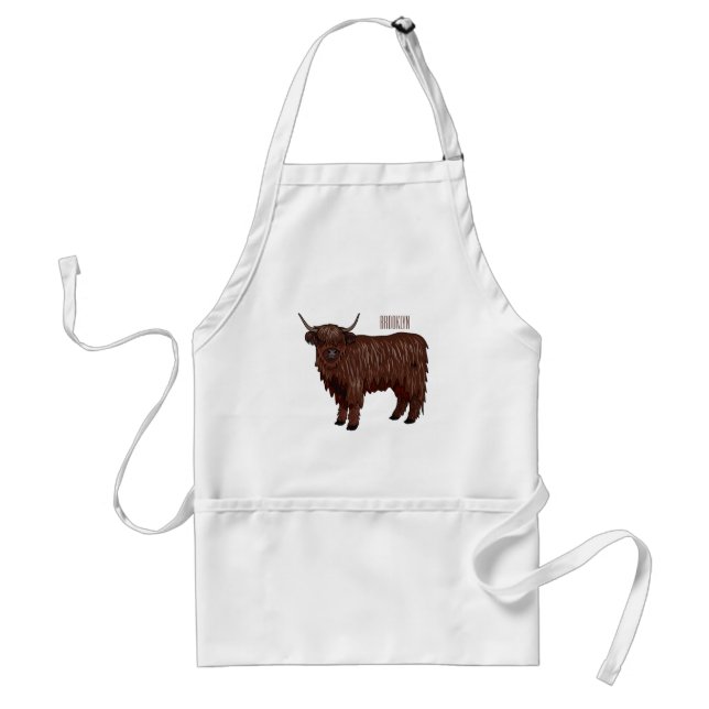 Highland cow cartoon illustration  standard apron (Front)
