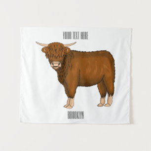 Highland cow cartoon illustration tapestry