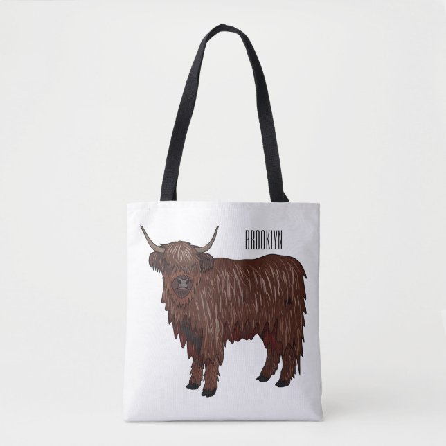 Highland cow cartoon illustration  tote bag (Front)