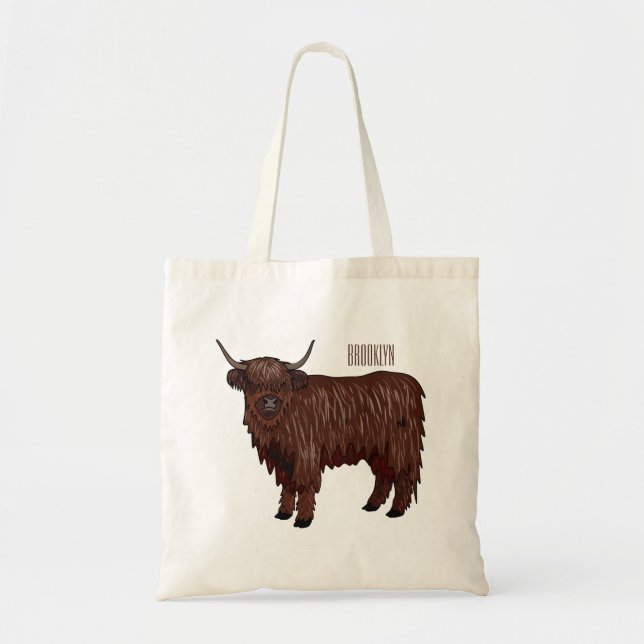 Highland cow cartoon illustration  tote bag (Front)
