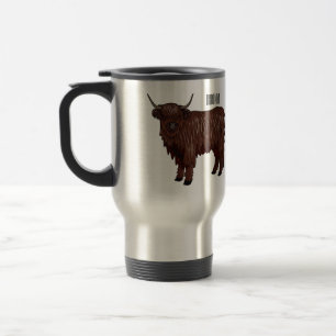Highland cow cartoon illustration travel mug