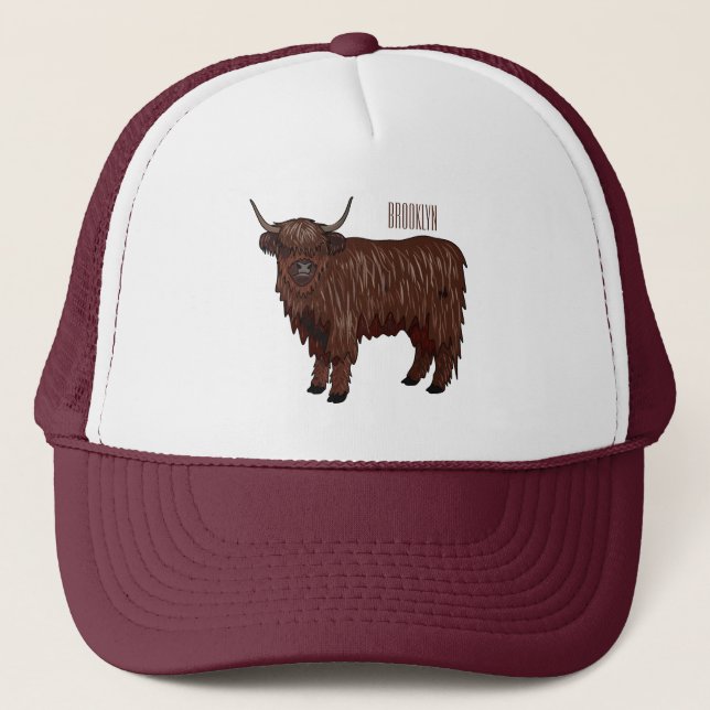Highland cow cartoon illustration  trucker hat (Front)