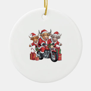 Highland Cow Cattle Animal Christmas Sleigh Funny Ceramic Tree Decoration