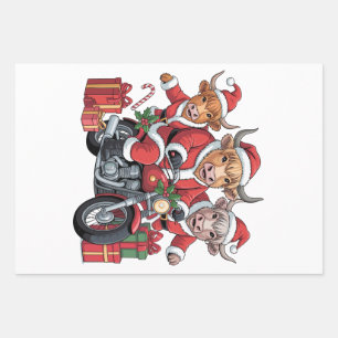 Highland Cow Cattle Animal Christmas Sleigh Funny Wrapping Paper Sheet